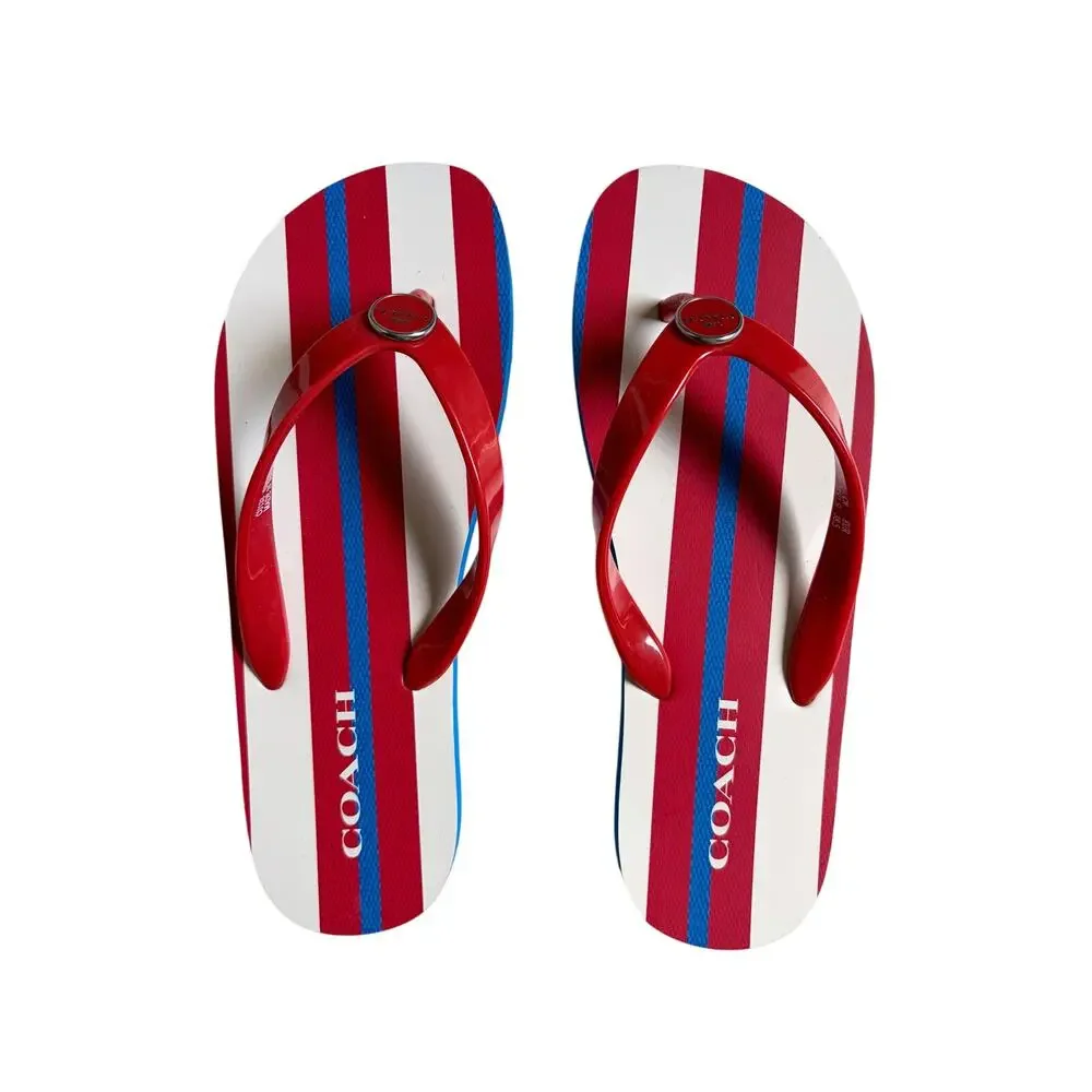 NWOT Coach Zayn Flip Flop Sandals (Miami Red Multi Stripe) - Size 8